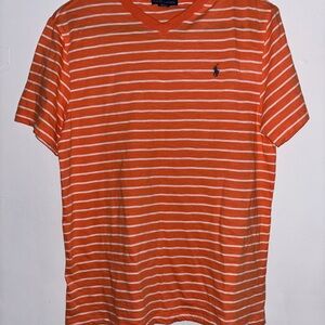 Ralph Lauren Men's Orange and White Striped Tee